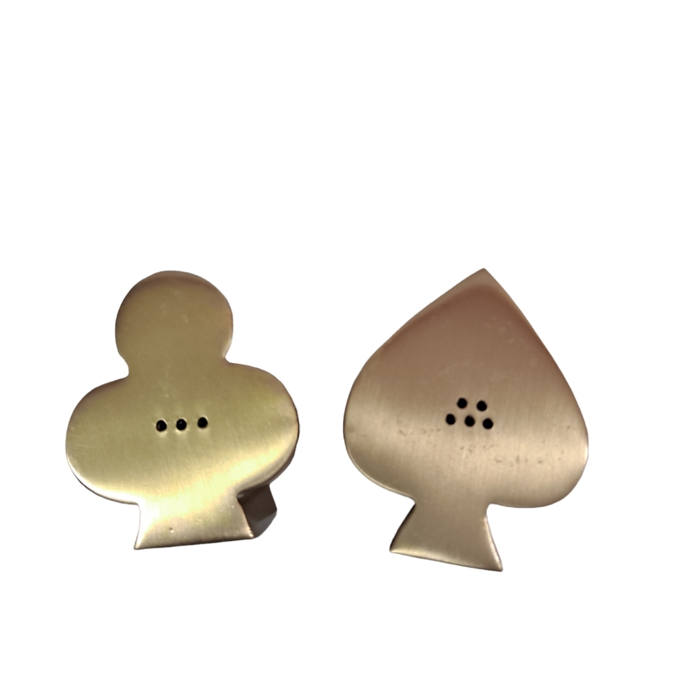 ED Ellen DeGeneres Brass Clover and Spade Salt & Pepper Shakers NOB